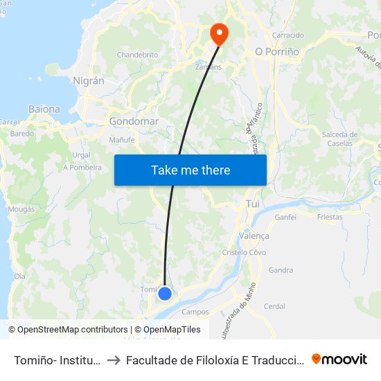 Ies Antón Alonso Ríos (Tomiño) to Facultade de Filoloxía E Traducción map