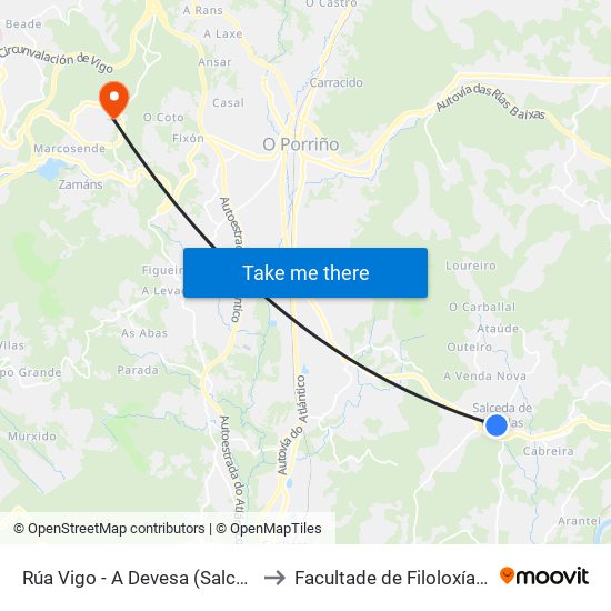 Rúa Vigo - A Devesa (Salceda de Caselas) to Facultade de Filoloxía E Traducción map