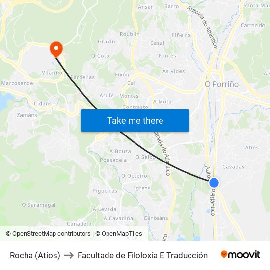 Rocha (Atios) to Facultade de Filoloxía E Traducción map