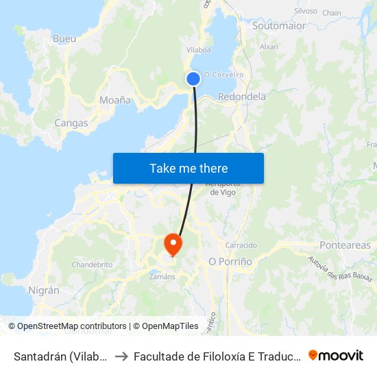 Santadrán (Vilaboa) to Facultade de Filoloxía E Traducción map