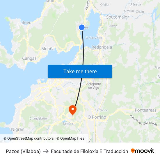 Pazos (Vilaboa) to Facultade de Filoloxía E Traducción map