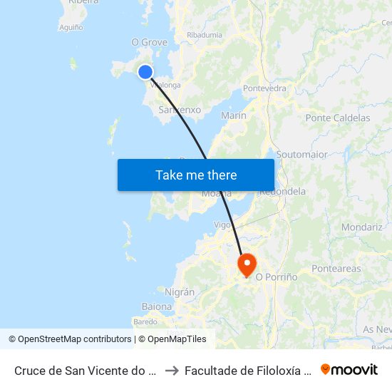 Cruce de San Vicente do Mar (O Grove) to Facultade de Filoloxía E Traducción map