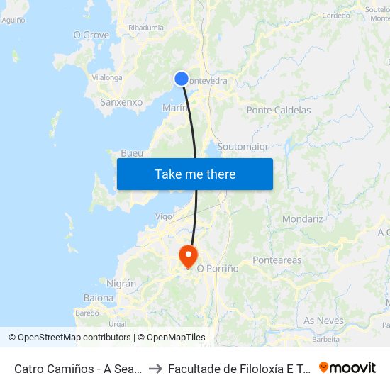 Catro Camiños - A Seara (Poio) to Facultade de Filoloxía E Traducción map