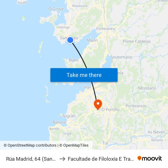 Rúa Madrid, 64 (Sanxenxo) to Facultade de Filoloxía E Traducción map