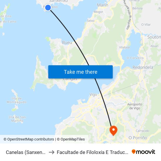 Canelas (Sanxenxo) to Facultade de Filoloxía E Traducción map