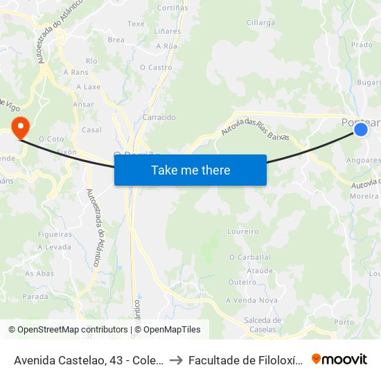 Avenida Castelao, 43 - Colexios (Ponteareas) to Facultade de Filoloxía E Traducción map