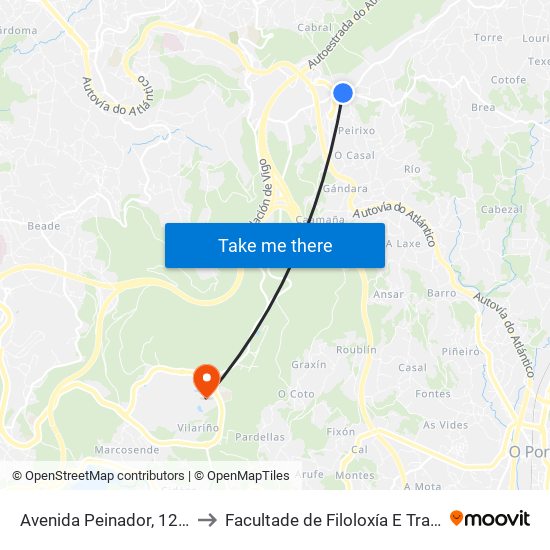 Avenida Peinador, 12 (Mos) to Facultade de Filoloxía E Traducción map