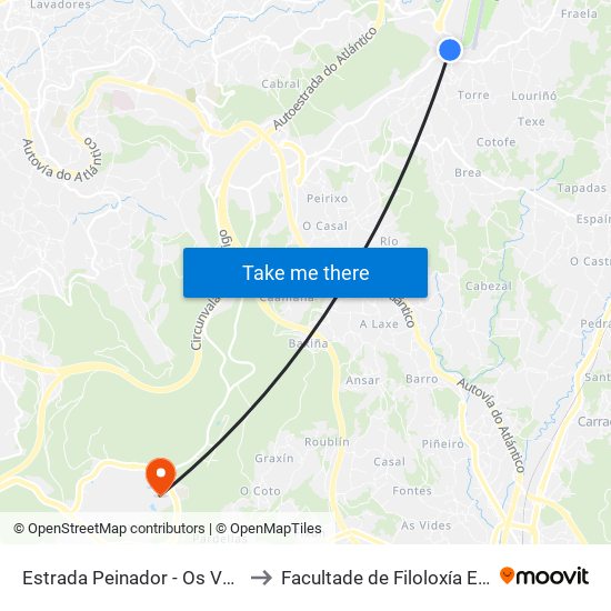 Estrada Peinador - Os Valos, 4 (Mos) to Facultade de Filoloxía E Traducción map