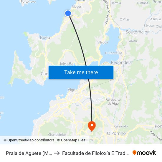 Praia de Aguete (Marín) to Facultade de Filoloxía E Traducción map