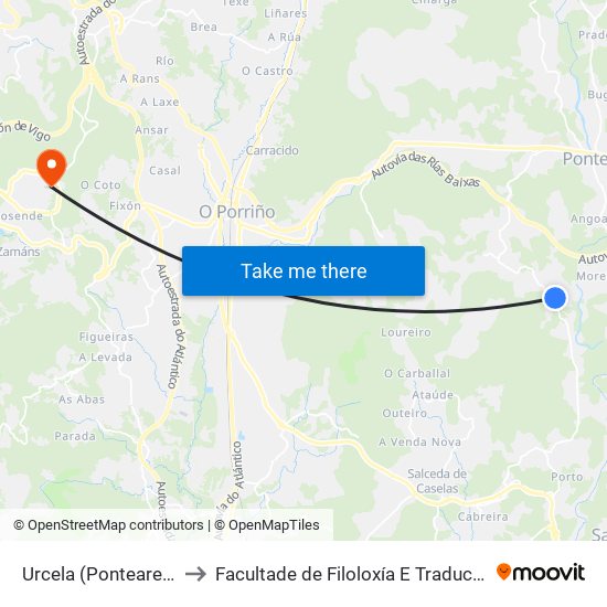 Urcela (Ponteareas) to Facultade de Filoloxía E Traducción map