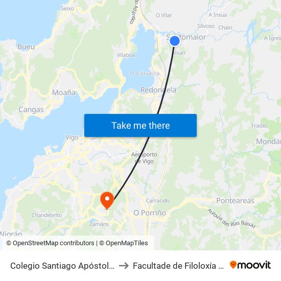 Colegio Santiago Apóstol (Soutomaior) to Facultade de Filoloxía E Traducción map