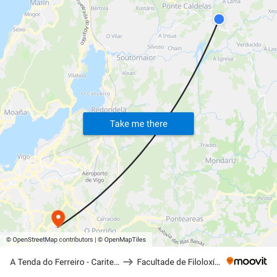 A Tenda do Ferreiro - Caritel (Ponte Caldelas) to Facultade de Filoloxía E Traducción map