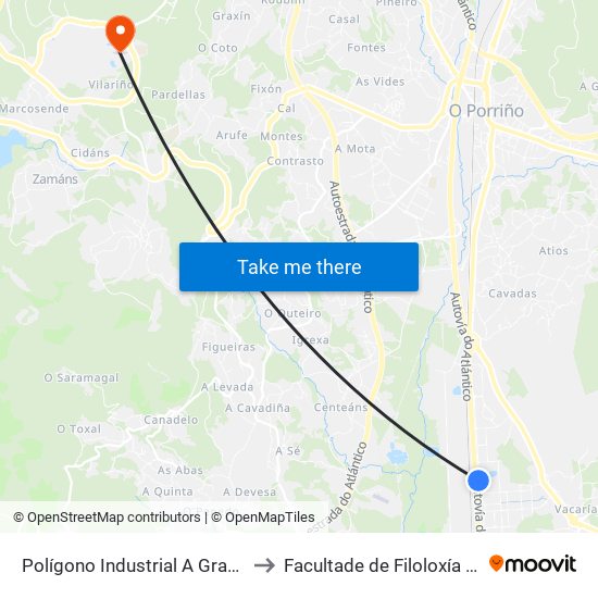 Polígono Industrial A Granxa (O Porriño) to Facultade de Filoloxía E Traducción map
