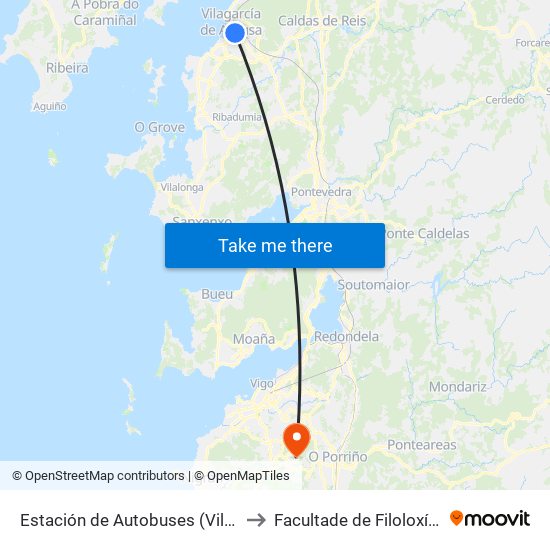 Estación de Autobuses (Vilagarcía de Arousa) to Facultade de Filoloxía E Traducción map