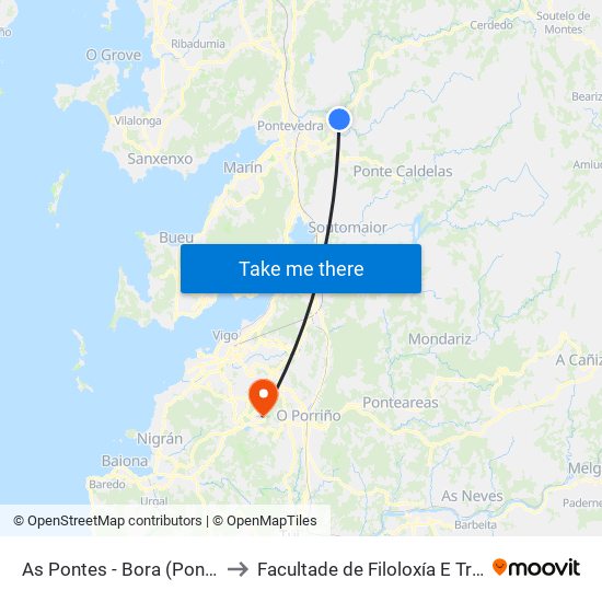 As Pontes - Bora (Pontevedra) to Facultade de Filoloxía E Traducción map
