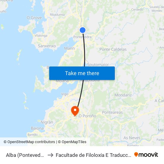 Alba (Pontevedra) to Facultade de Filoloxía E Traducción map