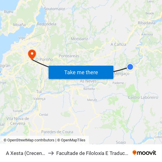 A Xesta (Crecente) to Facultade de Filoloxía E Traducción map