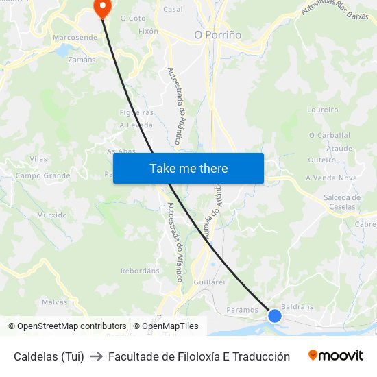 Caldelas (Tui) to Facultade de Filoloxía E Traducción map