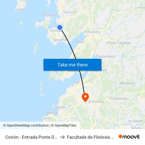 Coirón - Entrada Ponte Dena (Meaño) to Facultade de Filoloxía E Traducción map