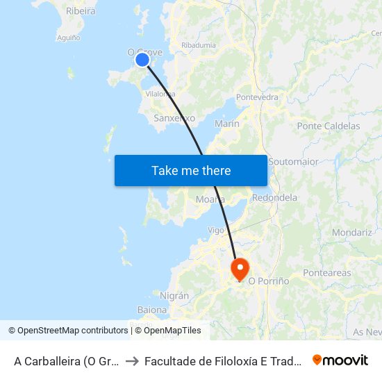 A Carballeira (O Grove) to Facultade de Filoloxía E Traducción map