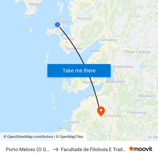 Porto Meloxo (O Grove) to Facultade de Filoloxía E Traducción map