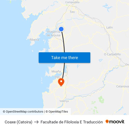 Coaxe (Catoira) to Facultade de Filoloxía E Traducción map