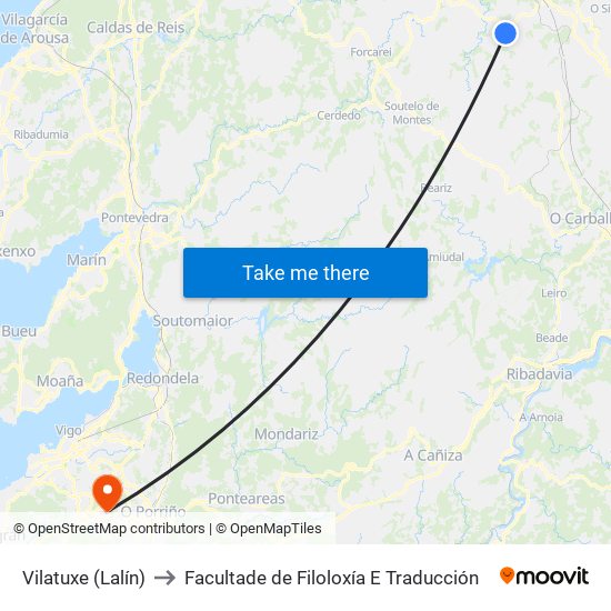 Vilatuxe (Lalín) to Facultade de Filoloxía E Traducción map