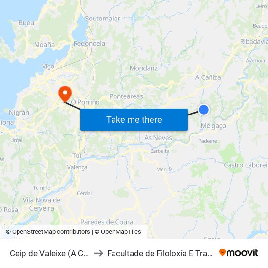 Ceip de Valeixe (A Cañiza) to Facultade de Filoloxía E Traducción map