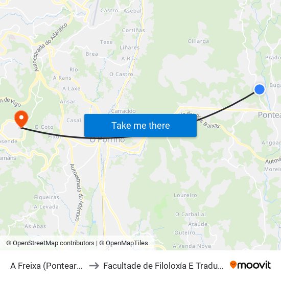 A Freixa (Ponteareas) to Facultade de Filoloxía E Traducción map