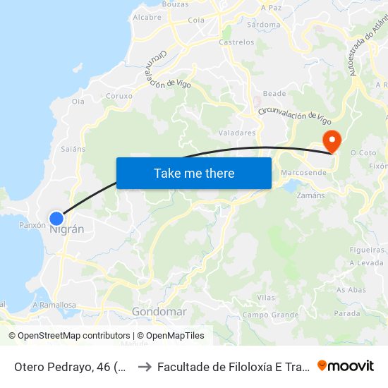 Otero Pedrayo, 46 (Nigrán) to Facultade de Filoloxía E Traducción map