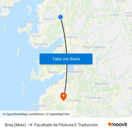 Brea (Meis) to Facultade de Filoloxía E Traducción map