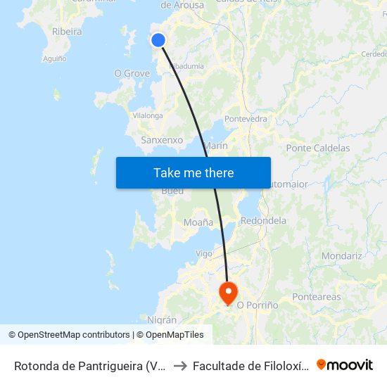 Rotonda de Pantrigueira (Vilanova de Arousa) to Facultade de Filoloxía E Traducción map