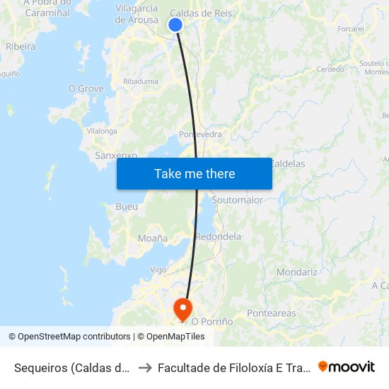 Sequeiros (Caldas de Reis) to Facultade de Filoloxía E Traducción map