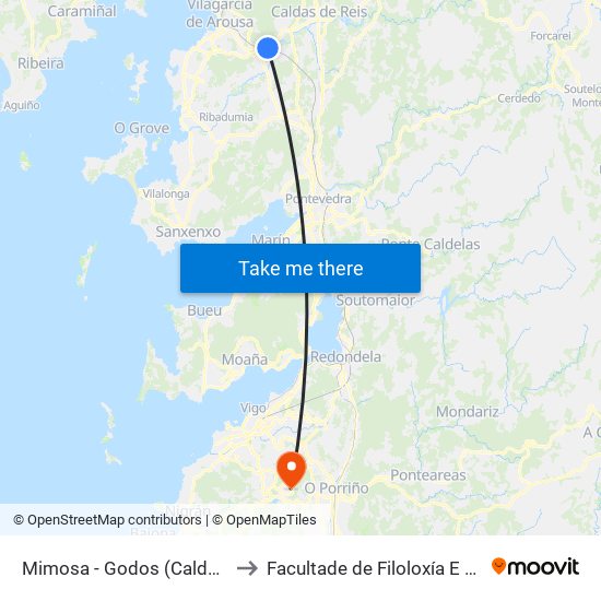 Mimosa - Godos (Caldas de Reis) to Facultade de Filoloxía E Traducción map