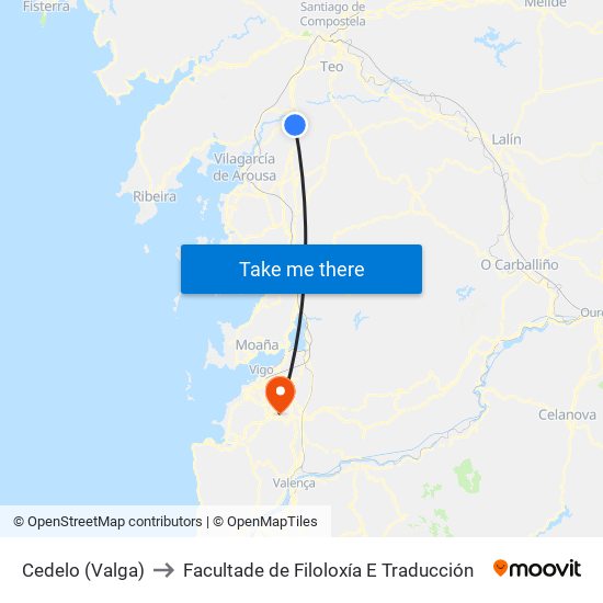 Cedelo (Valga) to Facultade de Filoloxía E Traducción map