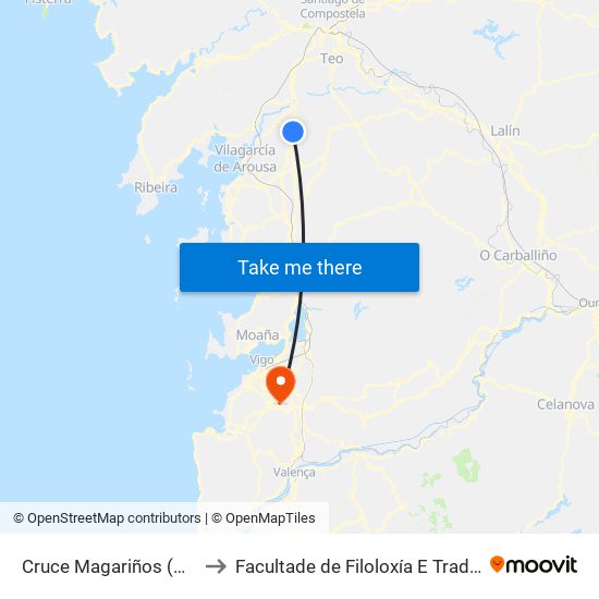 Cruce Magariños (Valga) to Facultade de Filoloxía E Traducción map