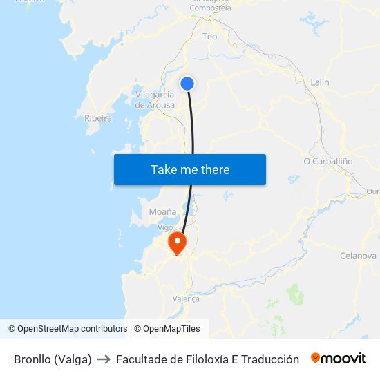 Bronllo (Valga) to Facultade de Filoloxía E Traducción map