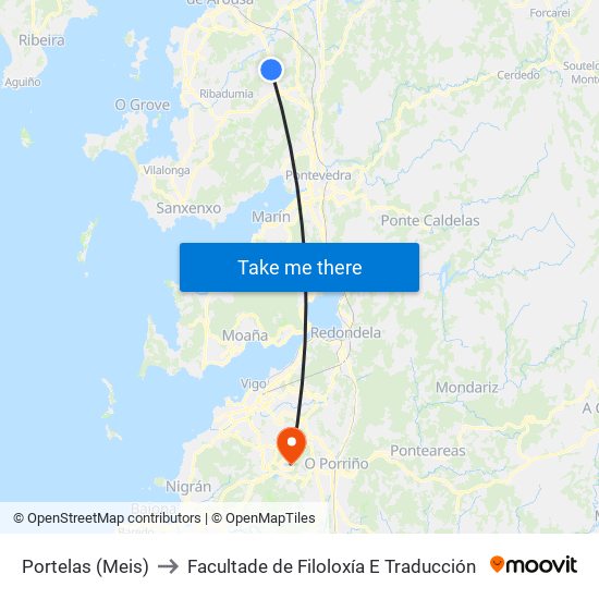 Portelas (Meis) to Facultade de Filoloxía E Traducción map