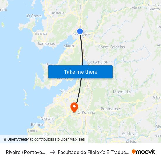 Riveiro (Pontevedra) to Facultade de Filoloxía E Traducción map