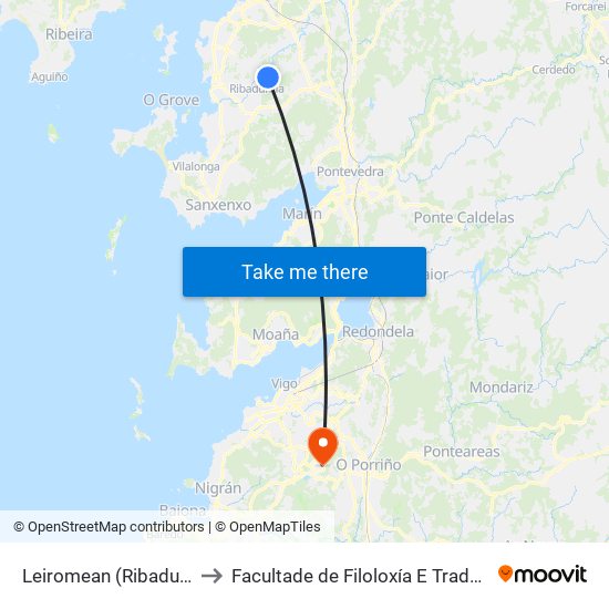 Leiromean (Ribadumia) to Facultade de Filoloxía E Traducción map