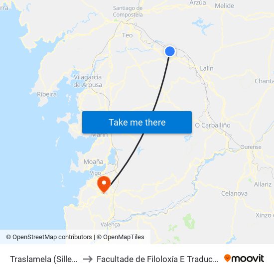 Traslamela (Silleda) to Facultade de Filoloxía E Traducción map