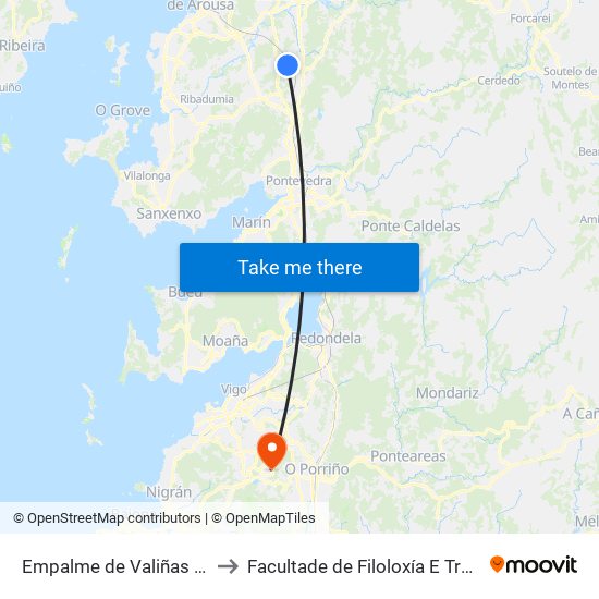 Empalme de Valiñas (Barro) to Facultade de Filoloxía E Traducción map