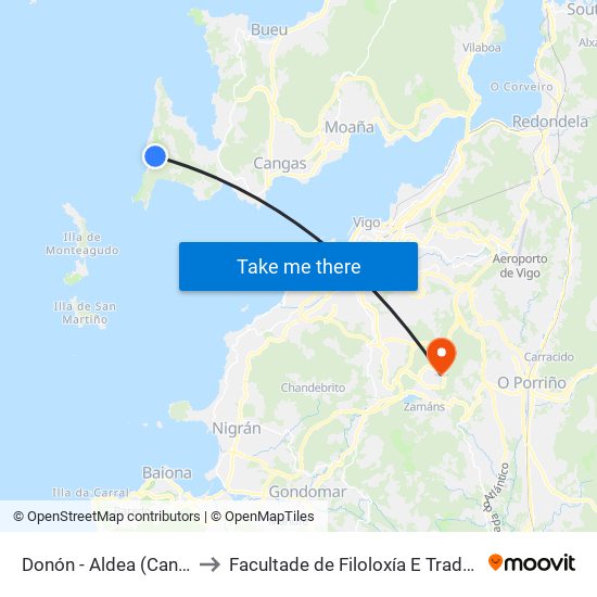 Donón - Aldea (Cangas) to Facultade de Filoloxía E Traducción map