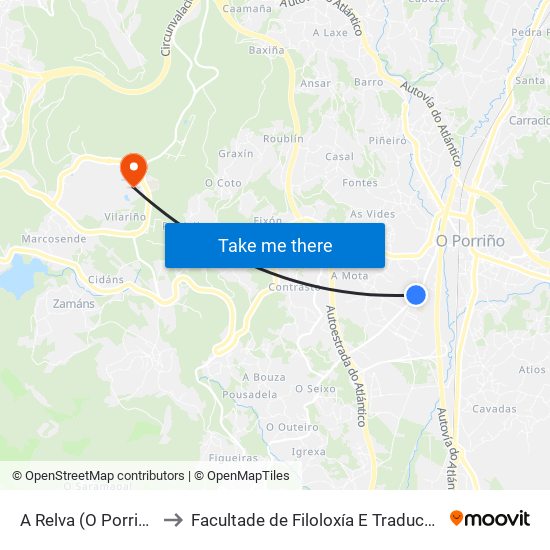 A Relva (O Porriño) to Facultade de Filoloxía E Traducción map