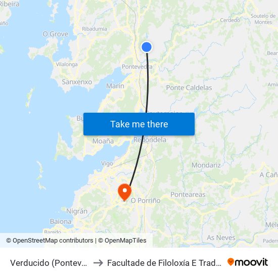 Verducido (Pontevedra) to Facultade de Filoloxía E Traducción map