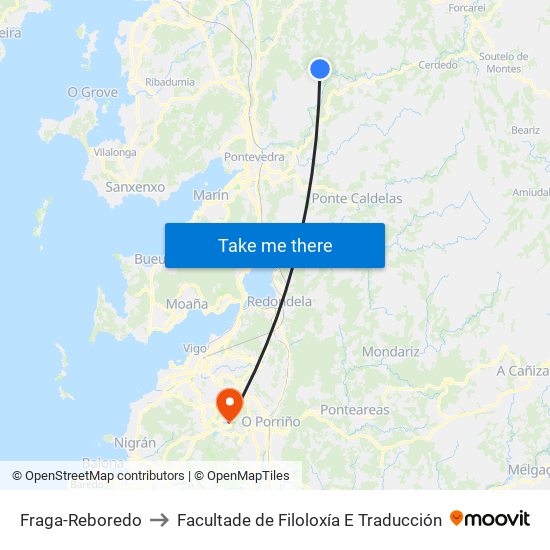 Fraga-Reboredo to Facultade de Filoloxía E Traducción map