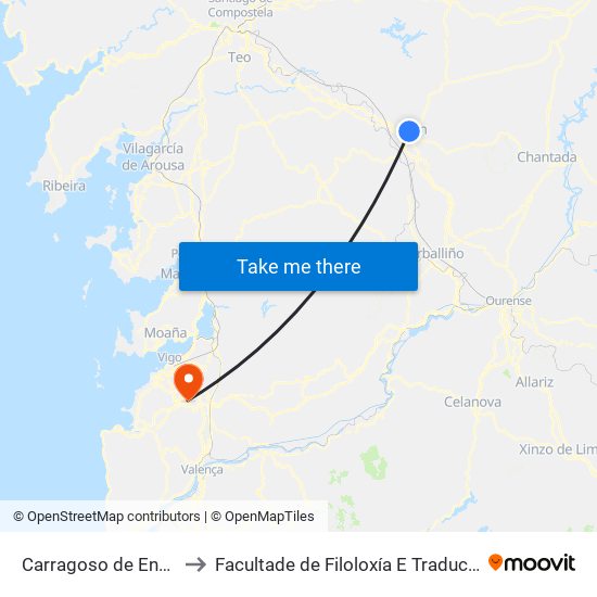 Carragoso de Enriba to Facultade de Filoloxía E Traducción map