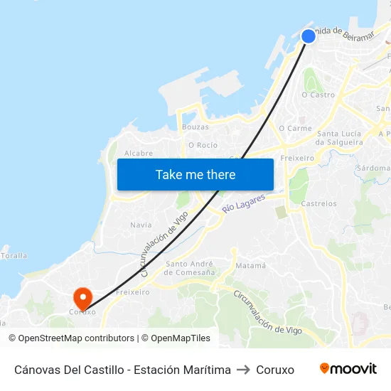 Cánovas Del Castillo - Estación Marítima to Coruxo map