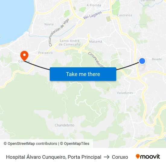 Hospital Álvaro Cunqueiro, Porta Principal to Coruxo map