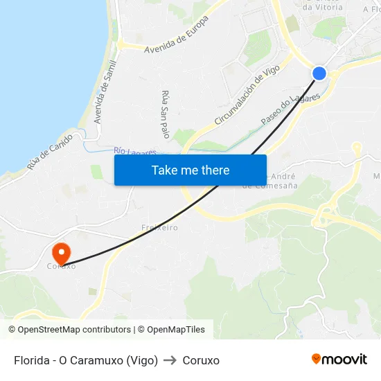 Florida - O Caramuxo (Vigo) to Coruxo map